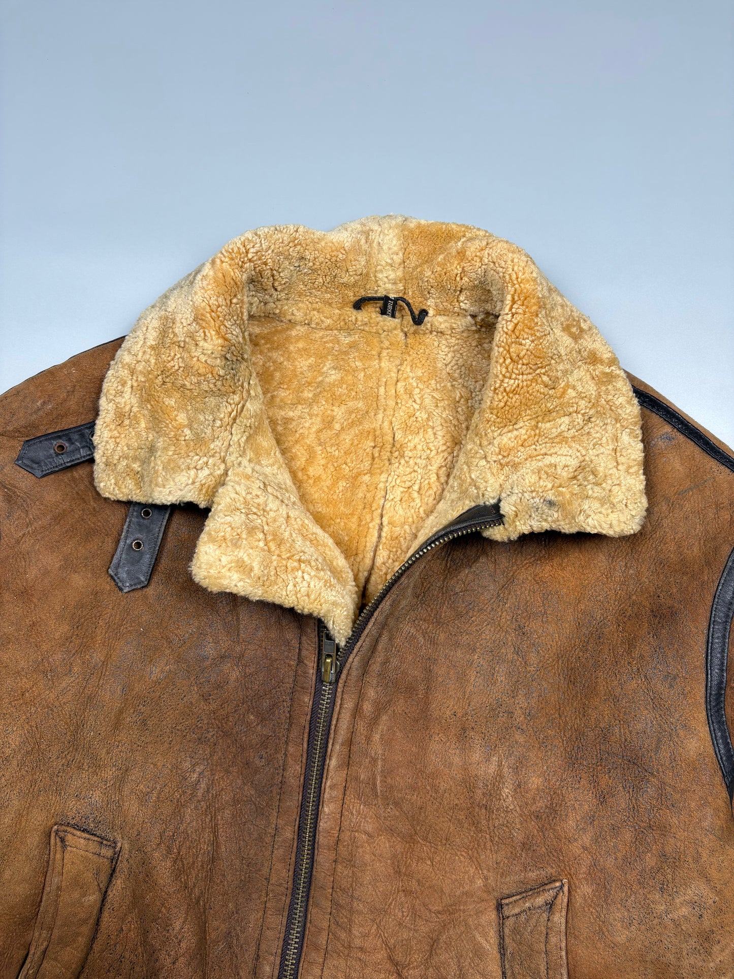Vintage 1980s Shearling Leather Flight Jacket (L)