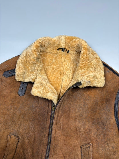 Vintage 1980s Shearling Leather Flight Jacket (L)