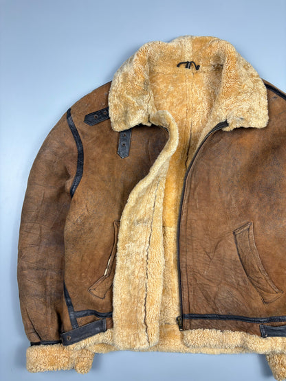 Vintage 1980s Shearling Leather Flight Jacket (L)