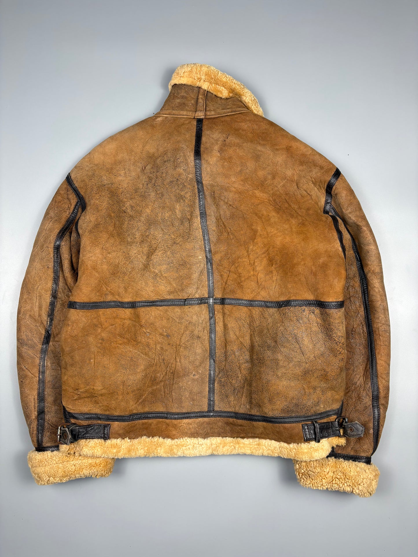 Vintage 1980s Shearling Leather Flight Jacket (L)