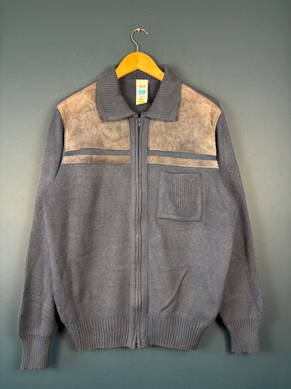 Vintage 90s St. Michaels Blue Knit Zip Up Cardigan (M)