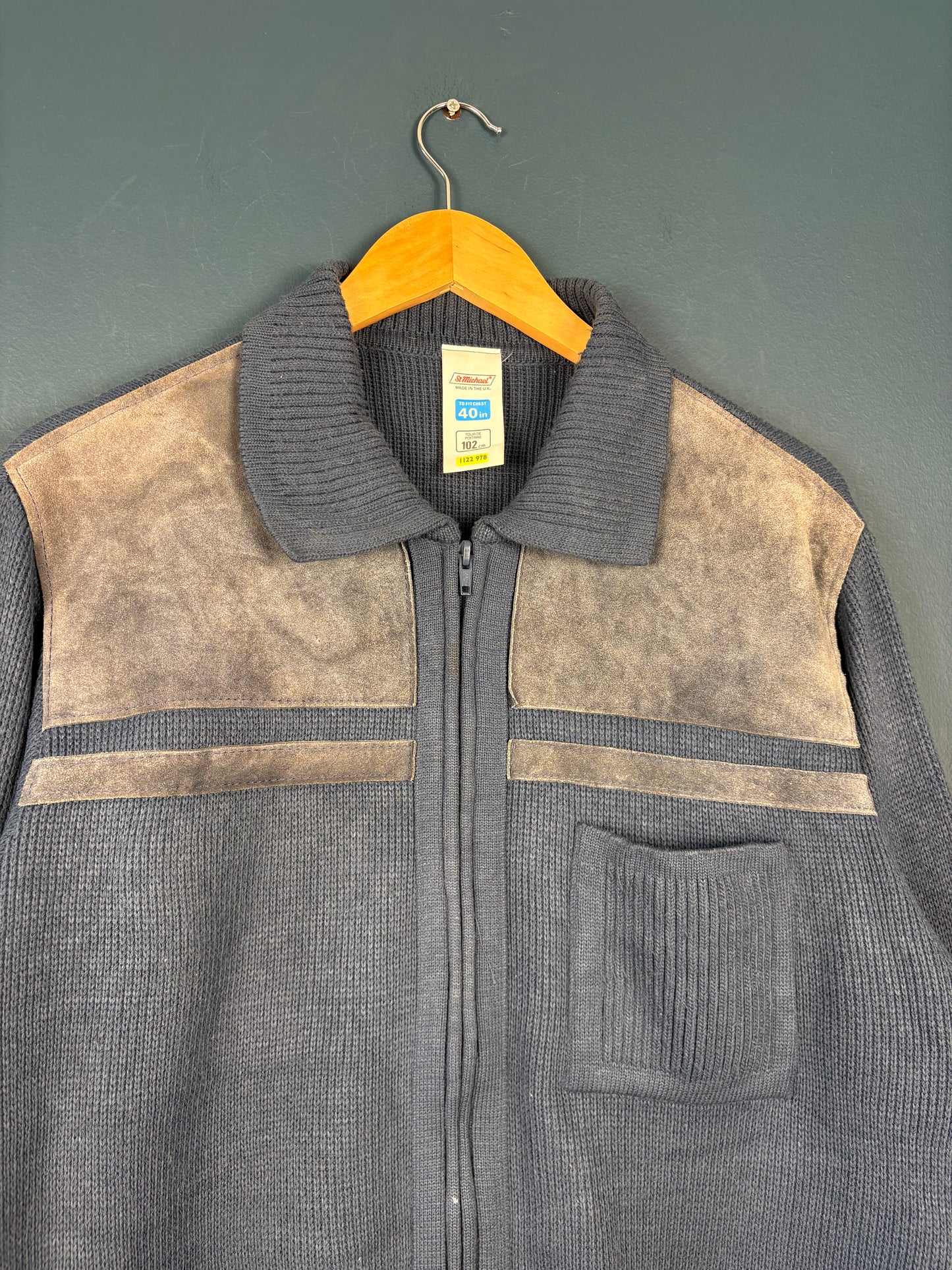 Vintage 90s St. Michaels Blue Knit Zip Up Cardigan (M)