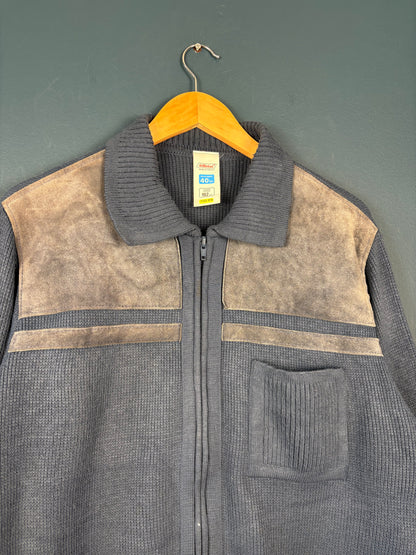 Vintage 90s St. Michaels Blue Knit Zip Up Cardigan (M)