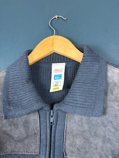 Vintage 90s St. Michaels Blue Knit Zip Up Cardigan (M)