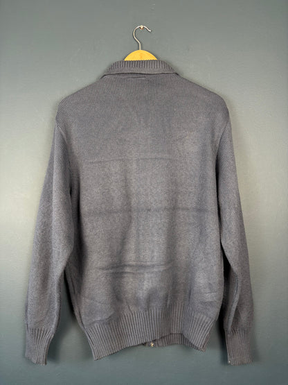 Vintage 90s St. Michaels Blue Knit Zip Up Cardigan (M)