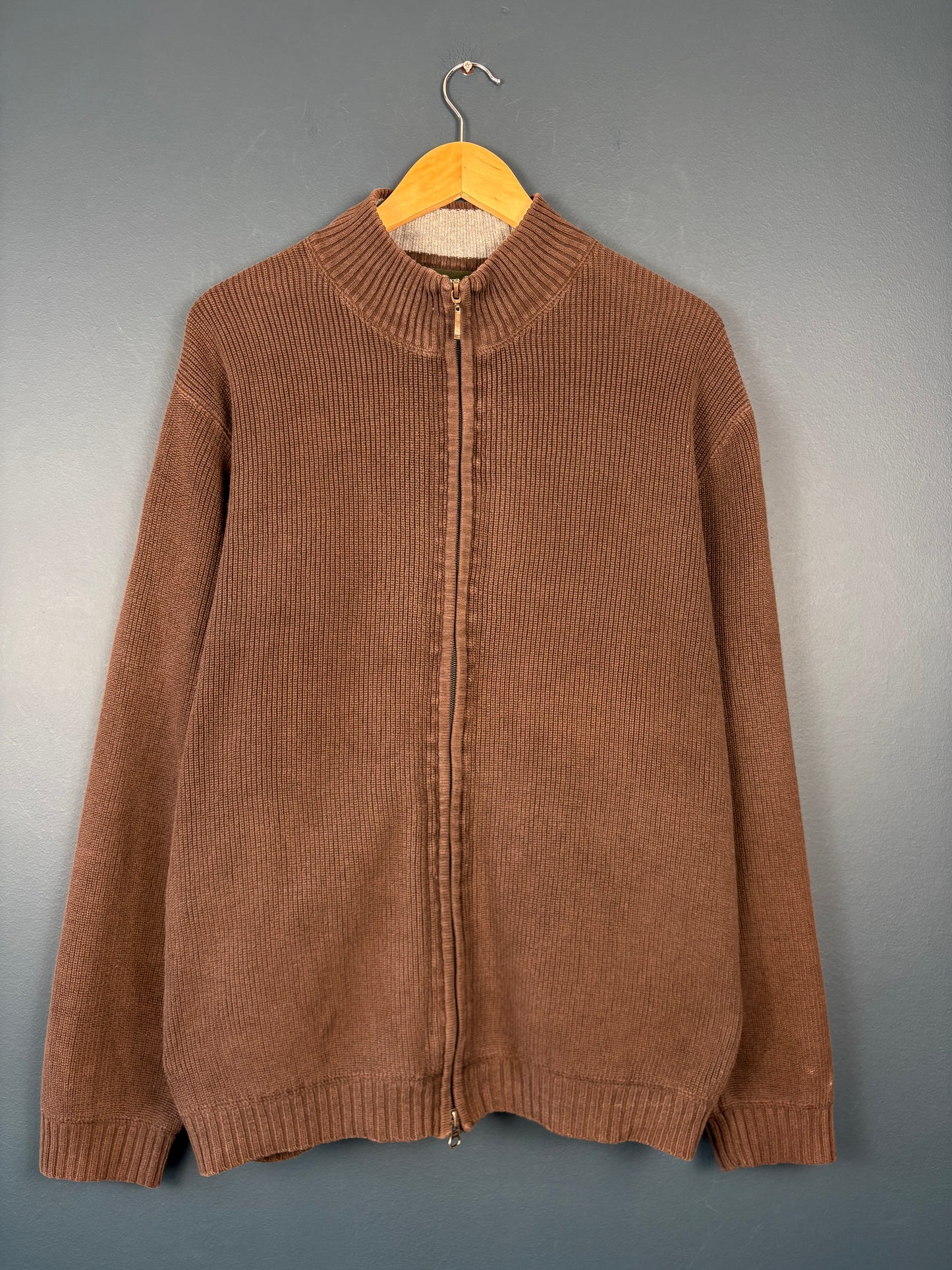Vintage 90s Eddie Bauer Double Zip Ribbed Knit Cardigan (XL)