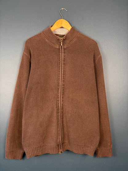 Vintage 90s Eddie Bauer Double Zip Ribbed Knit Cardigan (XL)