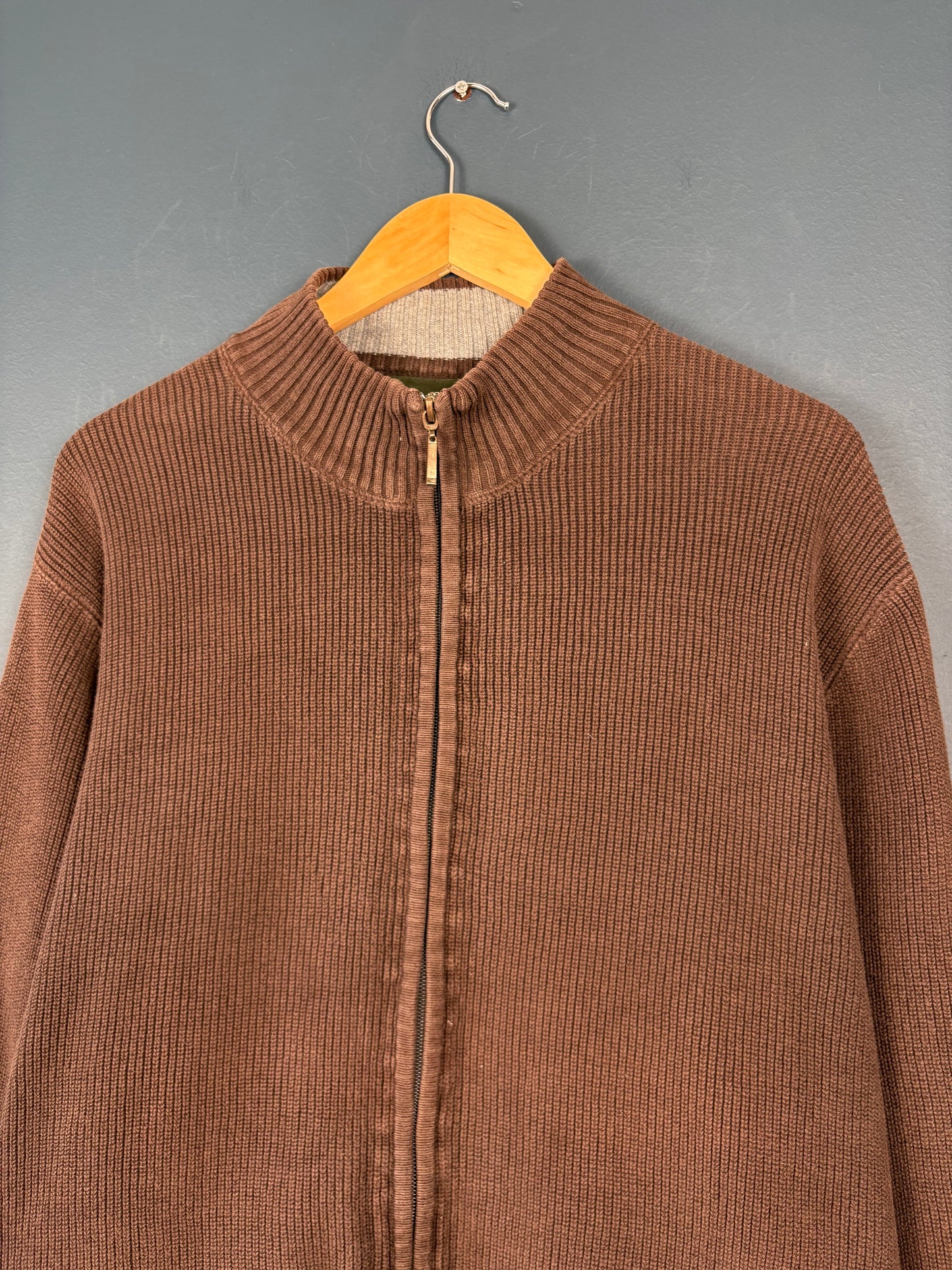 Vintage 90s Eddie Bauer Double Zip Ribbed Knit Cardigan (XL)