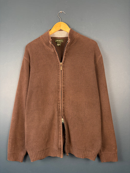 Vintage 90s Eddie Bauer Double Zip Ribbed Knit Cardigan (XL)