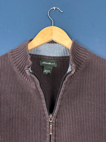 Vintage 90s Eddie Bauer Double Zip Ribbed Knit Cardigan (XL)