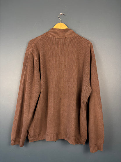 Vintage 90s Eddie Bauer Double Zip Ribbed Knit Cardigan (XL)