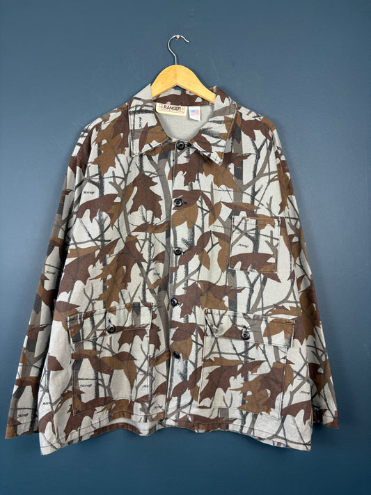 Vintage 90s Ranger RealTree Grey Leaf Chore Jacket (XL)