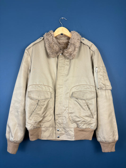 Vintage 90s A-2 Fur Lined Beige Work Jacket (M)