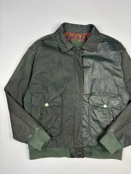 Vintage 1990s Dark Green A-2 Flight Leather Jacket (M)