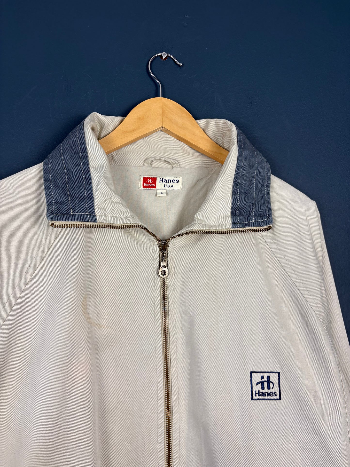 Vintage 90s Hanes Chalk White Harrington Jacket (L)