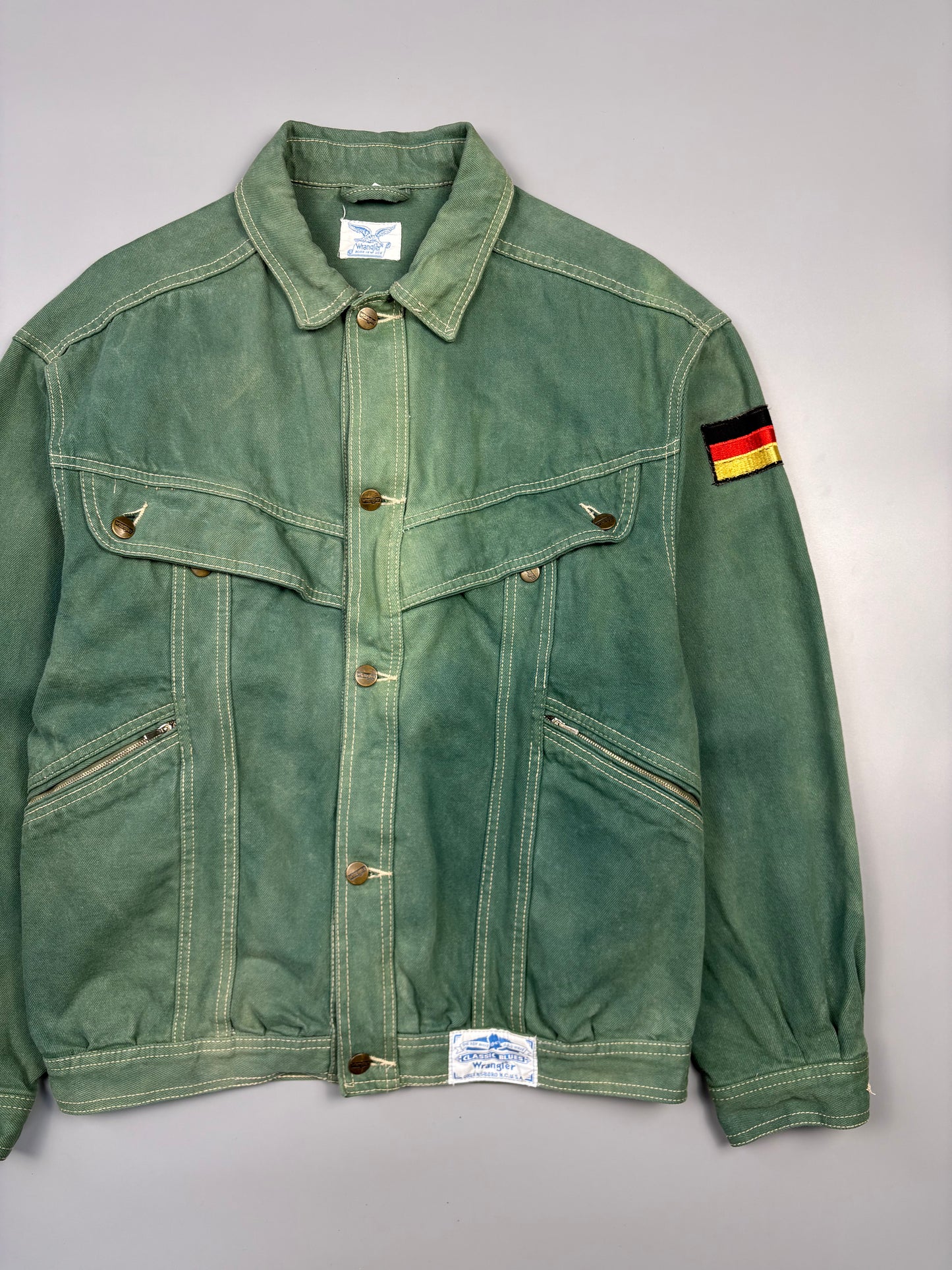 Vintage 1980s Wrangler Green Wash Trucker Jacket (M)