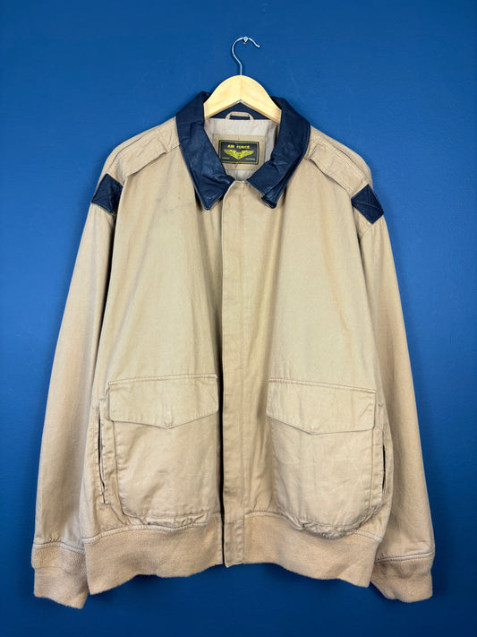 Vintage 90s US Air Force Beige A-2 Style Work Jacket (XL)