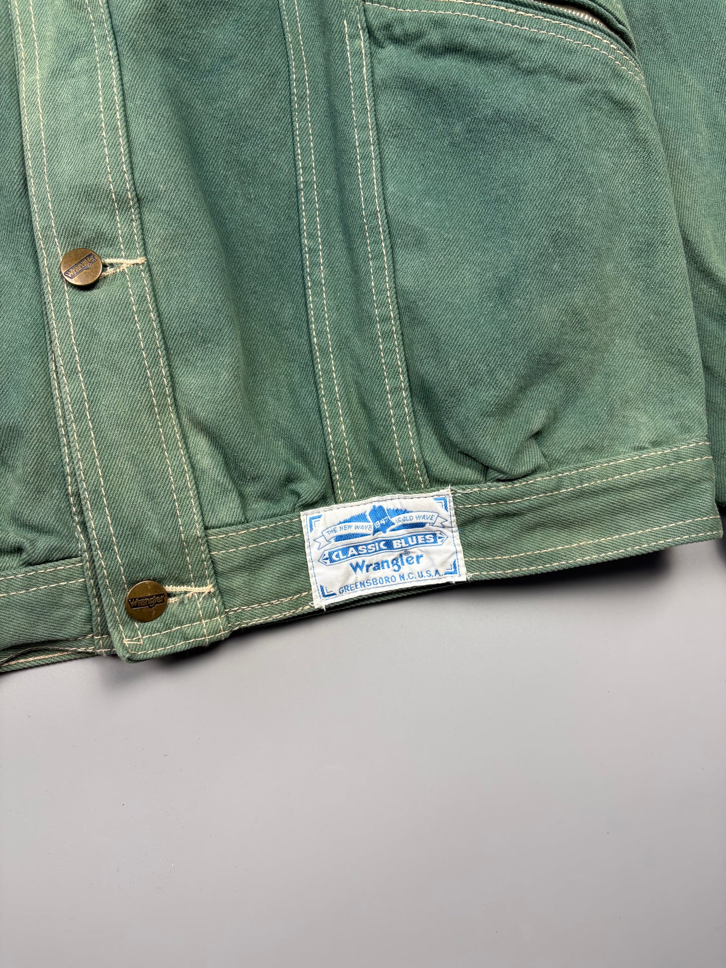 Vintage 1980s Wrangler Green Wash Trucker Jacket (M)