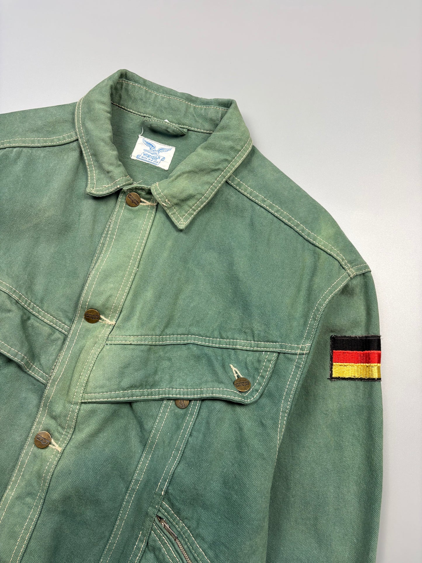 Vintage 1980s Wrangler Green Wash Trucker Jacket (M)