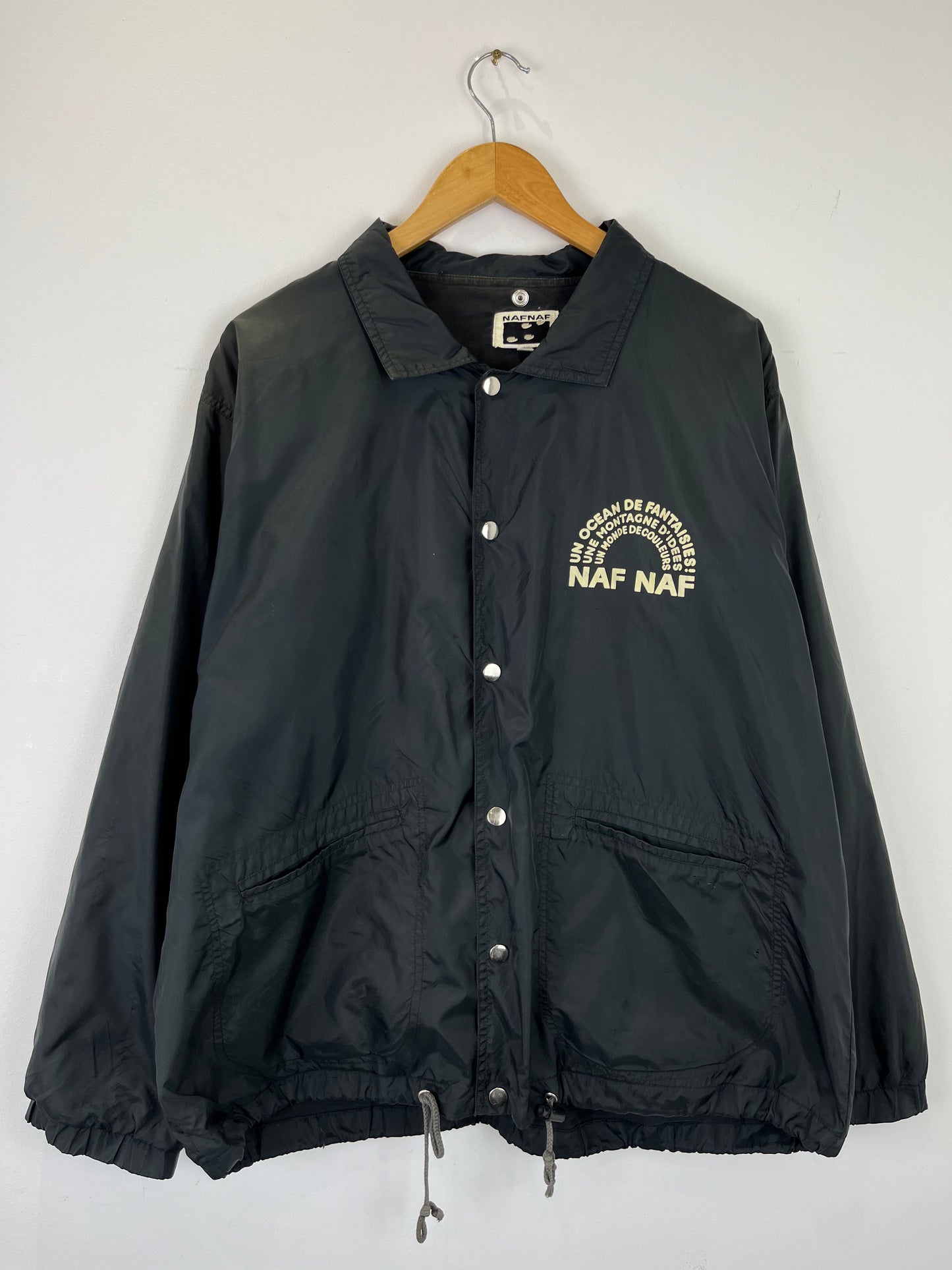 Vintage Naf Naf 90s Black Graphic Coach Jacket (L)