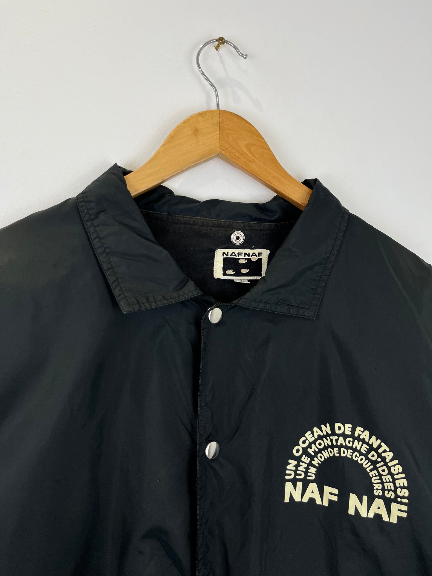 Vintage Naf Naf 90s Black Graphic Coach Jacket (L)