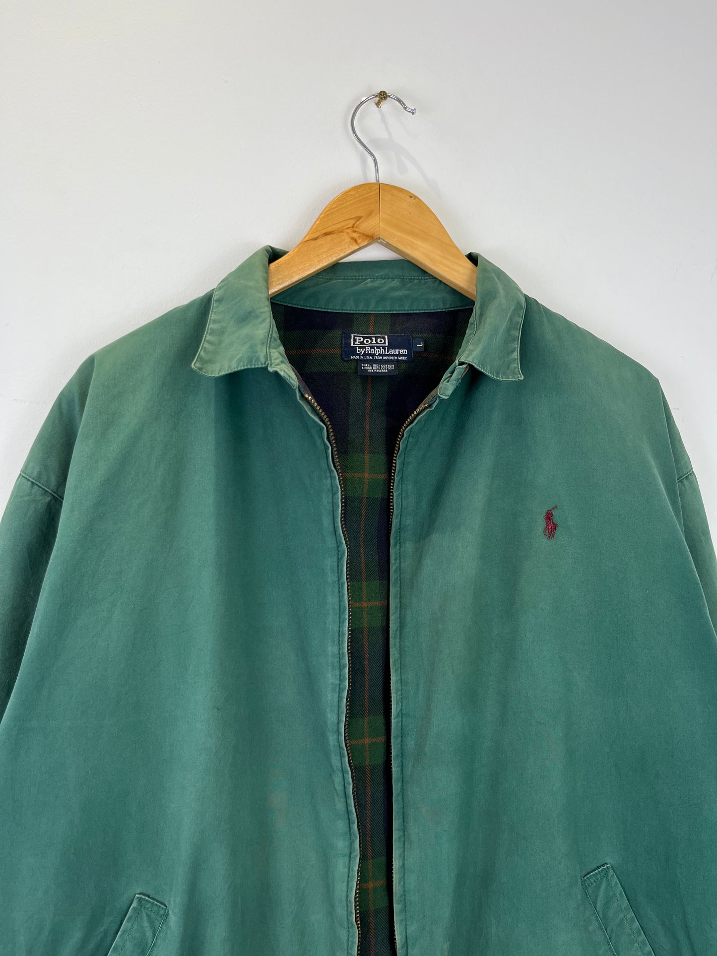 Vintage Ralph Lauren 90s Plaid Line Green Harrington Jacket (L)