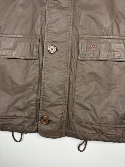 Vintage Burberry Nova Check Lined Brown Wax Jacket (L)