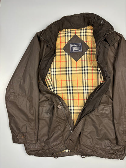 Vintage Burberry Nova Check Lined Brown Wax Jacket (L)