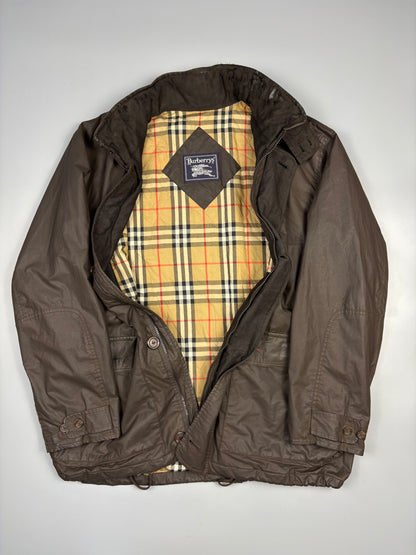 Vintage Burberry Nova Check Lined Brown Wax Jacket (L)