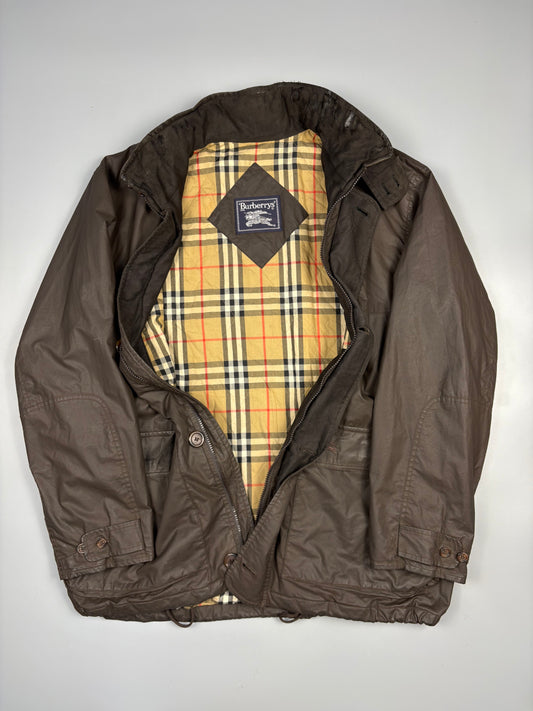 Vintage Burberry Nova Check Lined Brown Wax Jacket (L)