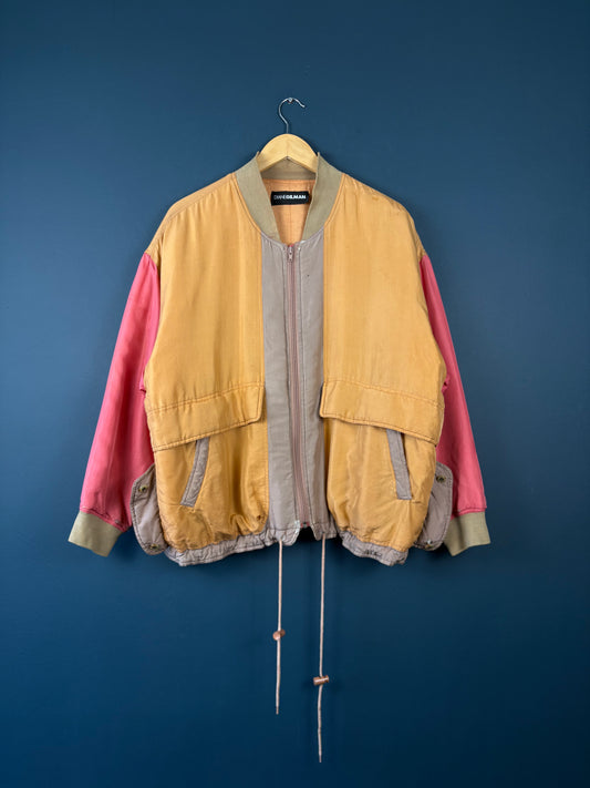 Vintage 80s Diane Gilman Colour Block Silk Bomber Jacket (wmns L)