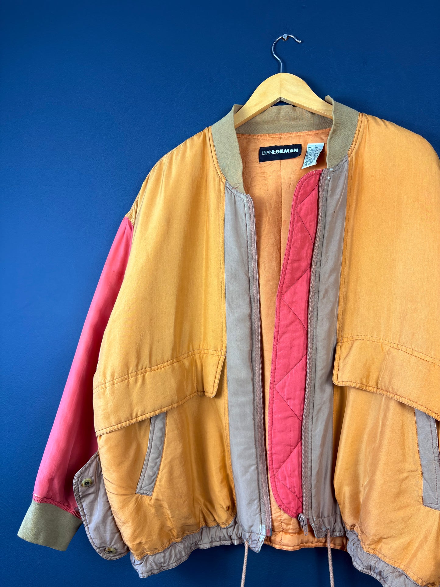 Vintage 80s Diane Gilman Colour Block Silk Bomber Jacket (wmns L)