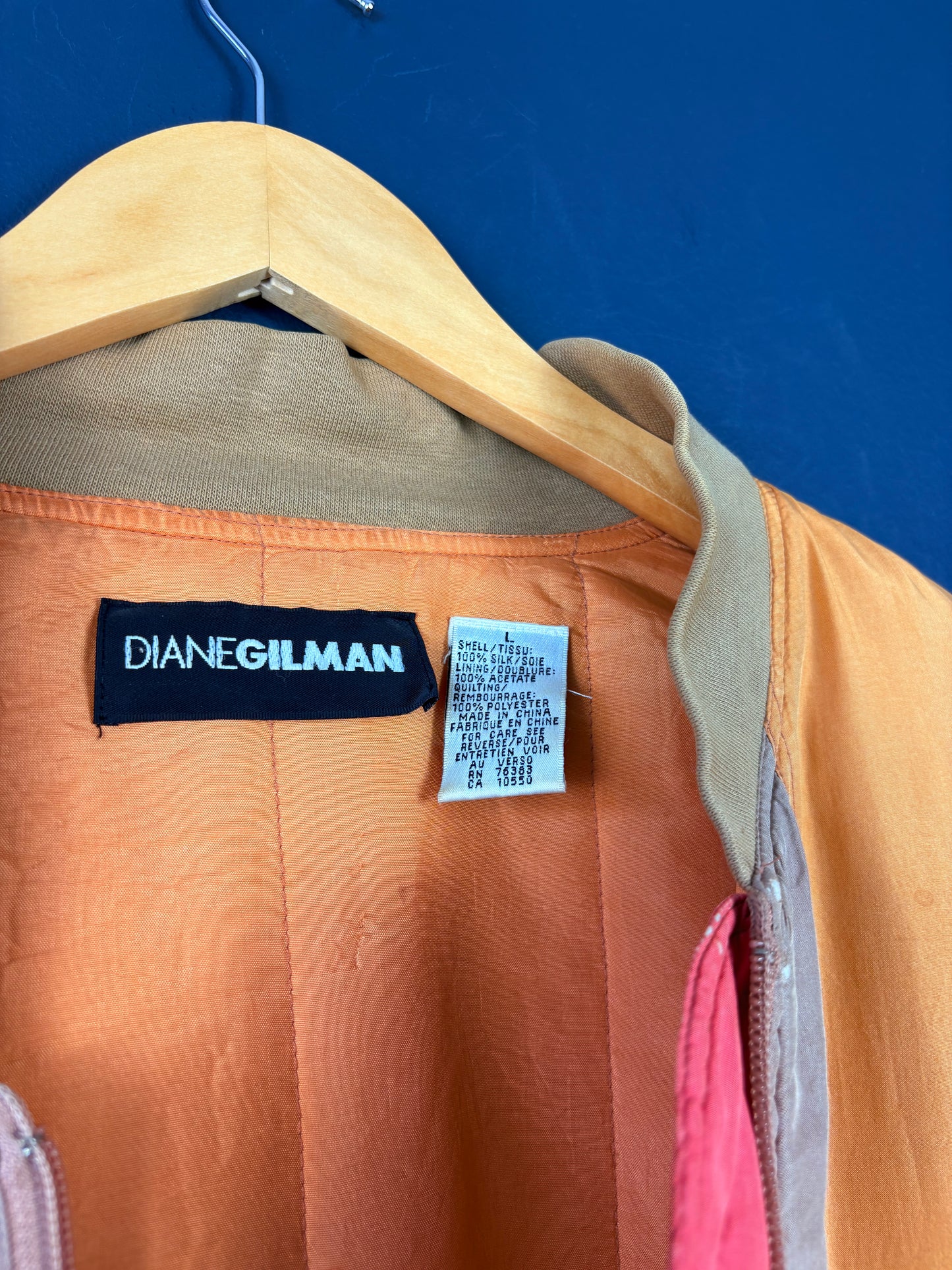 Vintage 80s Diane Gilman Colour Block Silk Bomber Jacket (wmns L)
