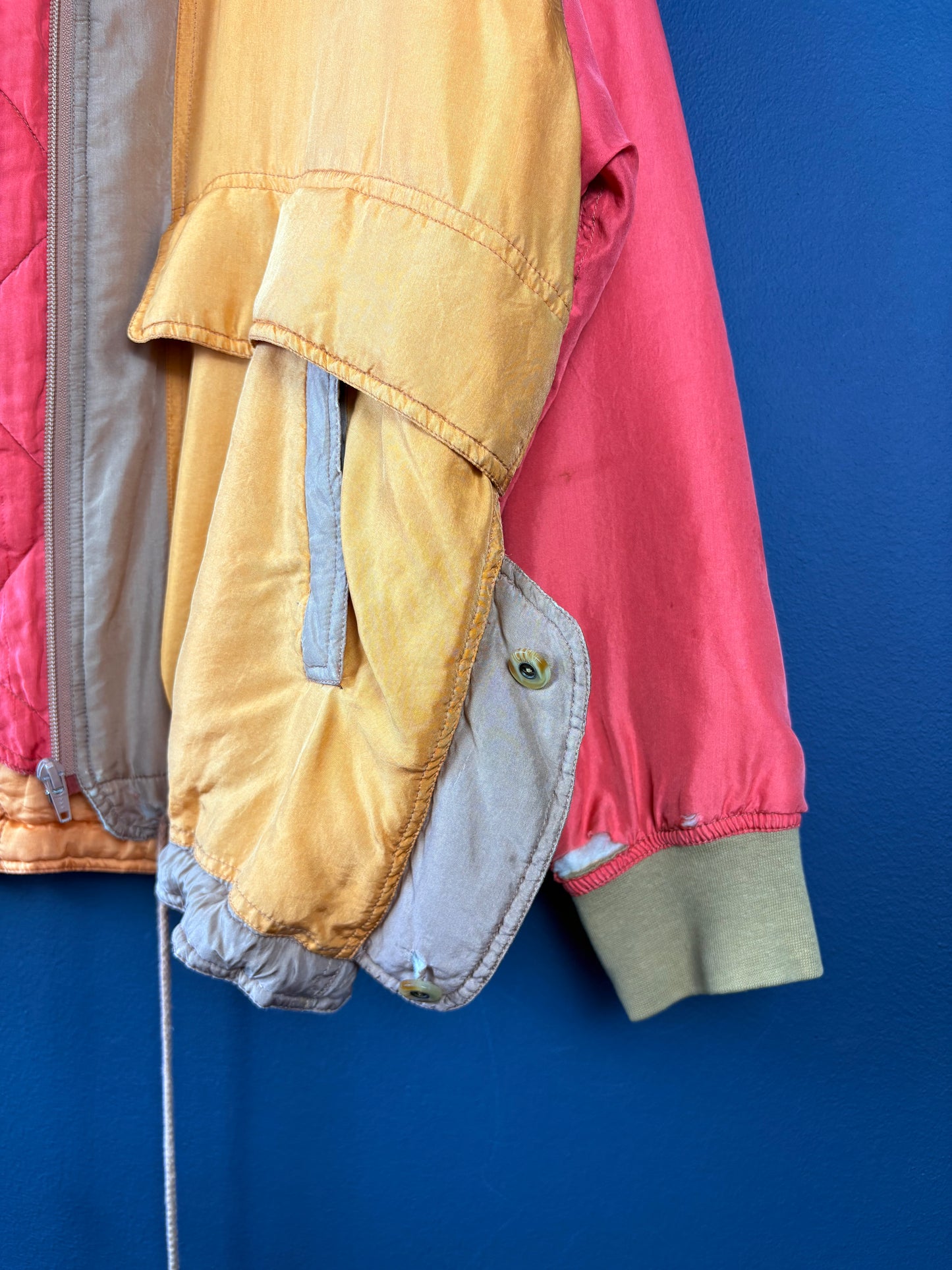 Vintage 80s Diane Gilman Colour Block Silk Bomber Jacket (wmns L)