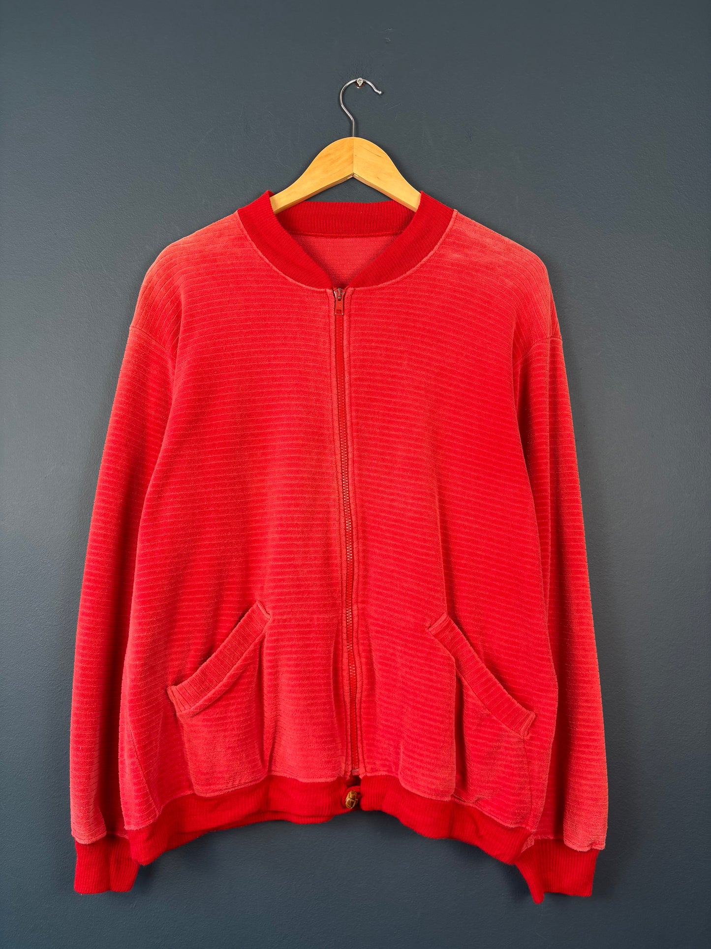 Vintage 70s Crushed Velvet Red Bomber Jacket (M)