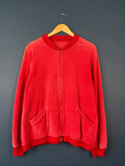 Vintage 70s Crushed Velvet Red Bomber Jacket (M)