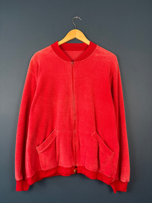 Vintage 70s Crushed Velvet Red Bomber Jacket (M)