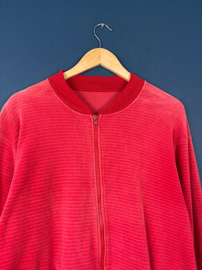 Vintage 70s Crushed Velvet Red Bomber Jacket (M)