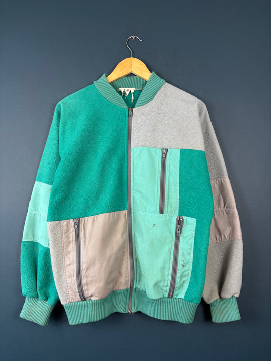 Vintage 80s Colour Block Turquoise Fleece Jacket (S)