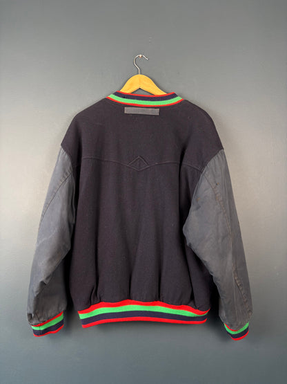 Vintage 90s Think Pink Navy Wool Varsity Jacket (L)