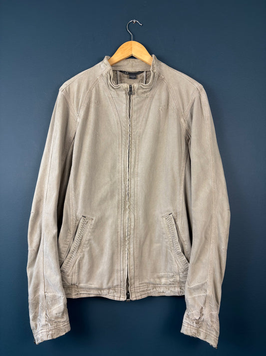 Vintage Armani Double Zip Beige Cotton Motorcycle Jacket (XL)