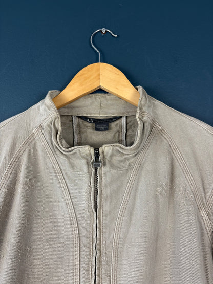 Vintage Armani Double Zip Beige Cotton Motorcycle Jacket (XL)