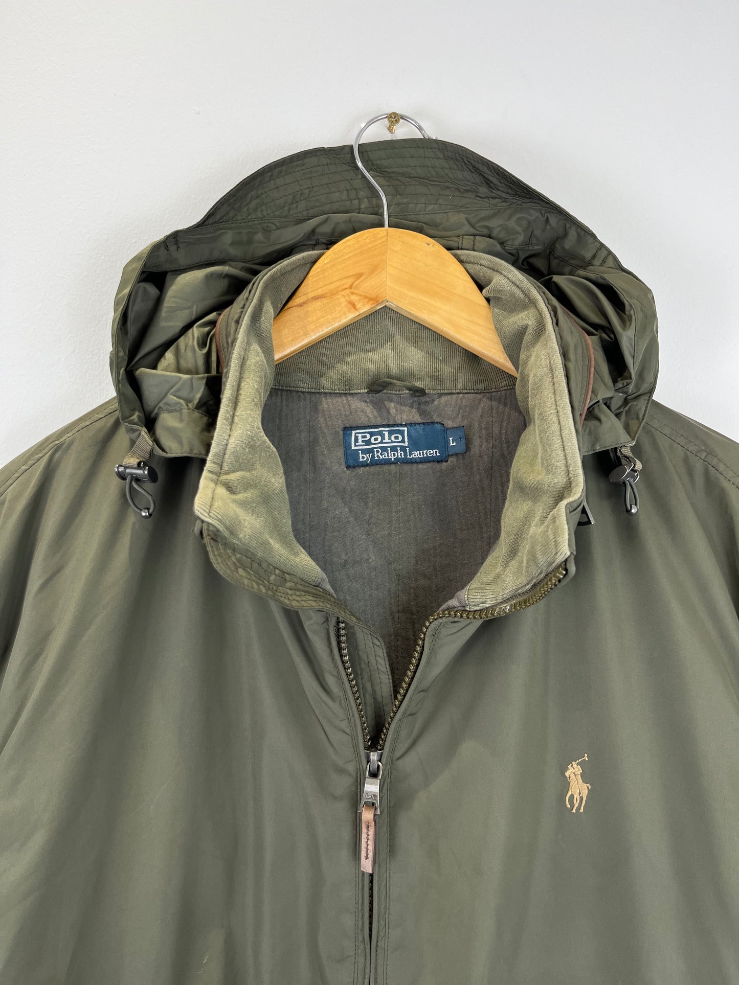 Vintage Ralph Lauren Khaki Green Hooded Jacket (L)