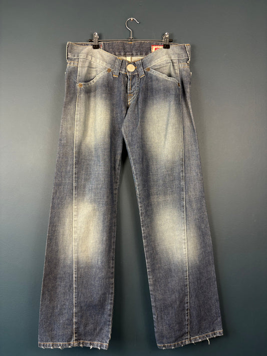 Vintage Denim Degeneration Spotlight Wideleg Denim Jeans (32x34)