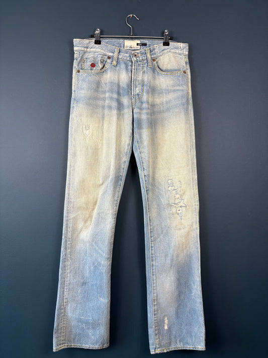 Vintage Energie Distress Repair Light Wash Denim Jeans (32x34)