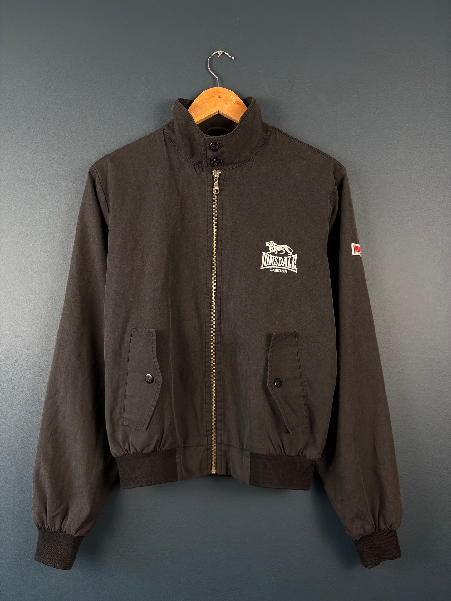 Vintage 90s Lonsdale Plaid Lined Black Harrington Jacket (S)