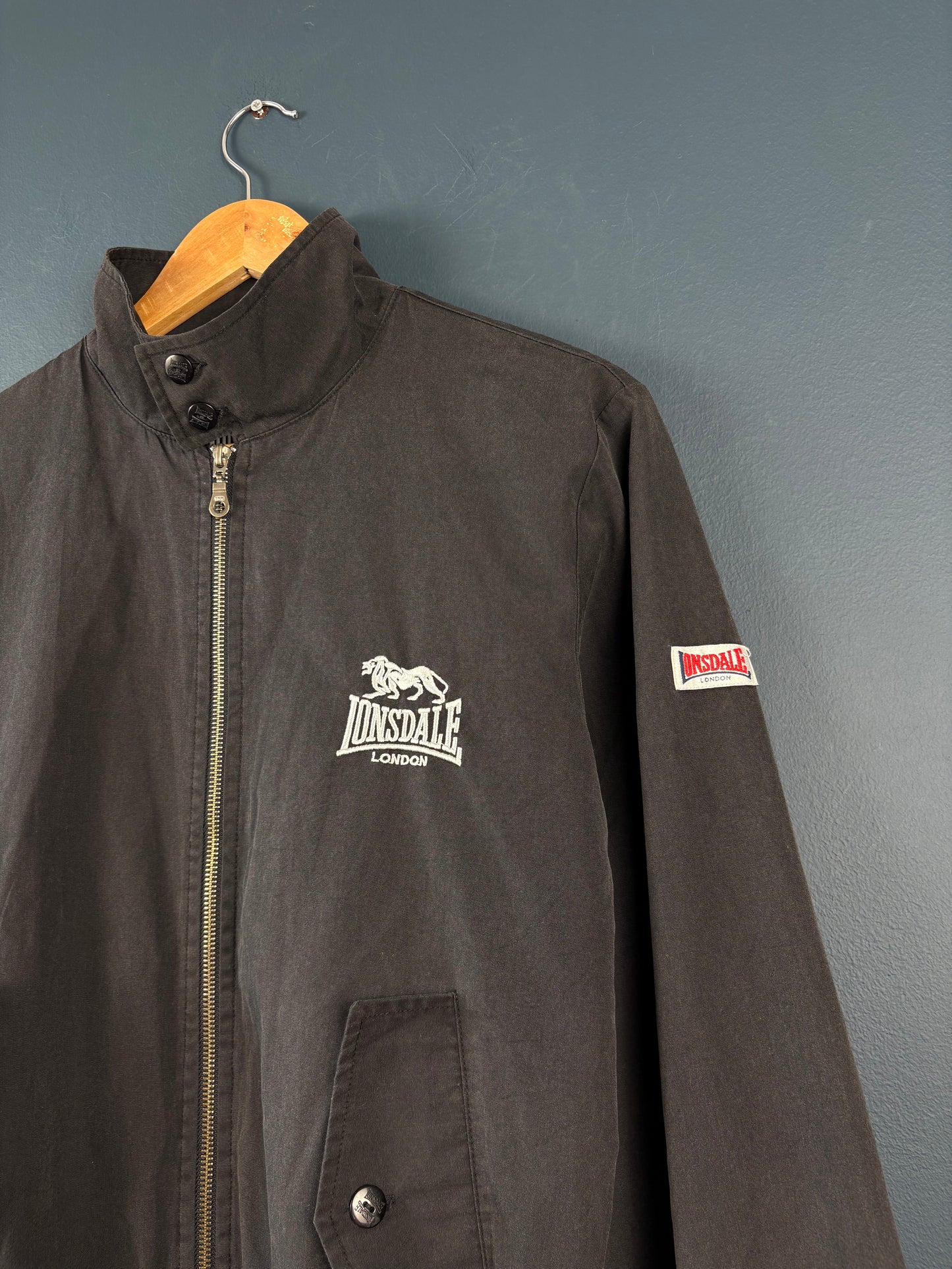 Vintage 90s Lonsdale Plaid Lined Black Harrington Jacket (S)
