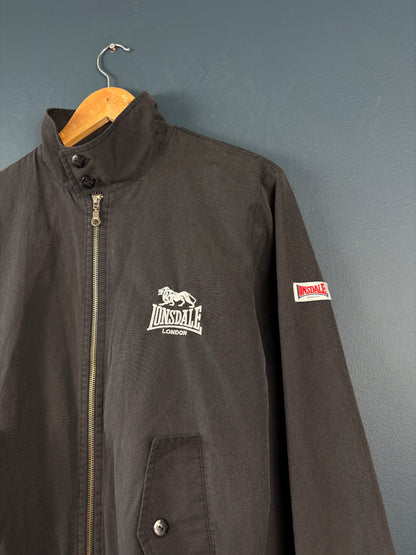 Vintage 90s Lonsdale Plaid Lined Black Harrington Jacket (S)