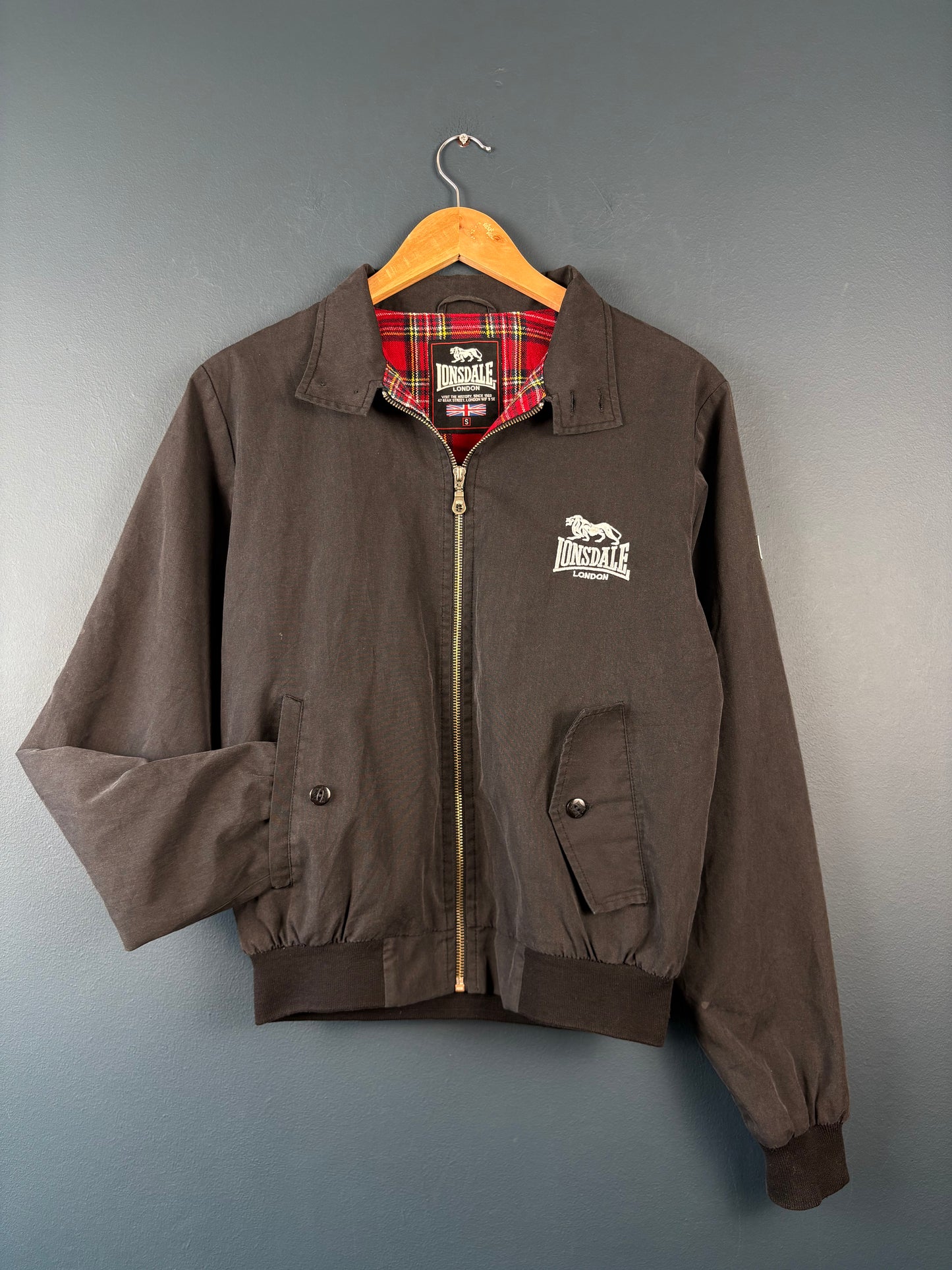 Vintage 90s Lonsdale Plaid Lined Black Harrington Jacket (S)