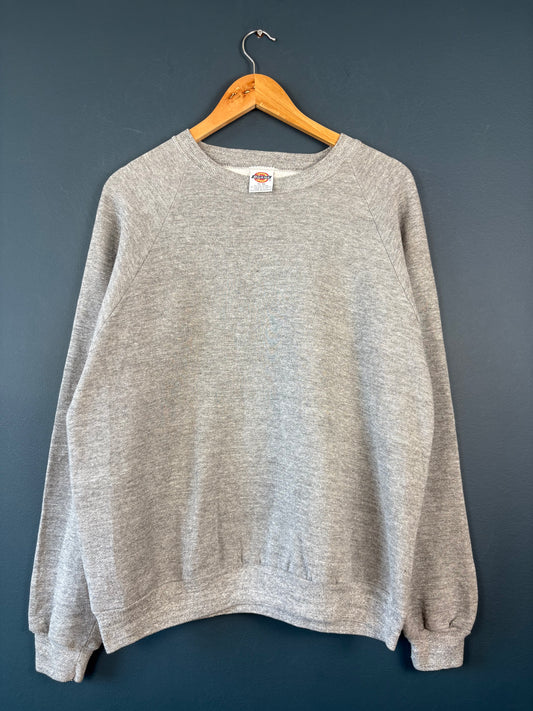 Vintage 80s Dickies Workwear Heather Grey Henley Sweatshirt (XL)